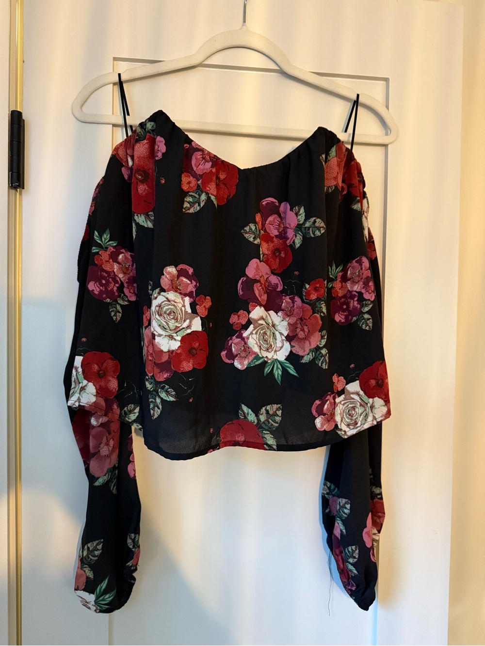 Floral Print Black Strapless V-Neck Top with Zipper Bandeau
